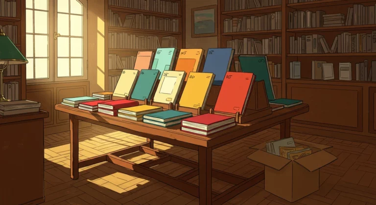 Illustration ligne claire d'une librairie BD française avec présentoir de nouveautés et carton de livraison entrouvert — sorties BD avril 2026 Cases Critiques