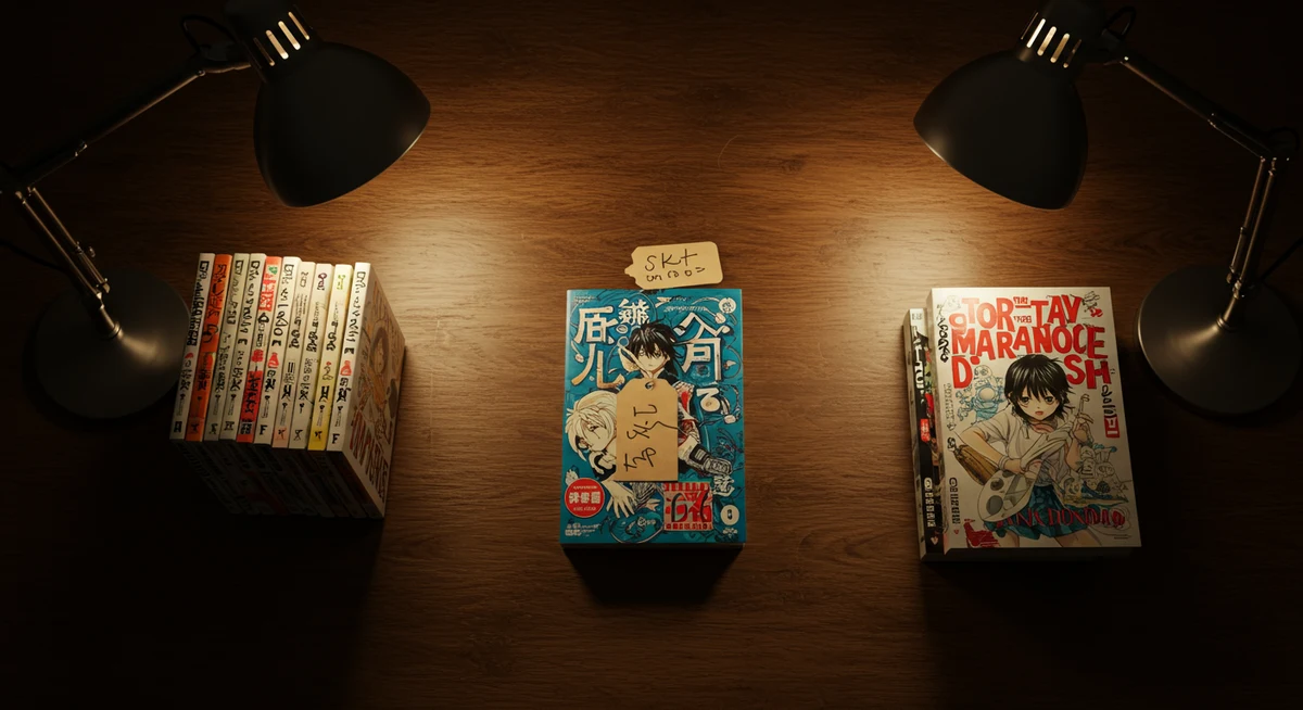 Comptoir de libraire avec trois zones de tri éditorial : pépites, zappes et surprise du mois — sorties manga avril 2026