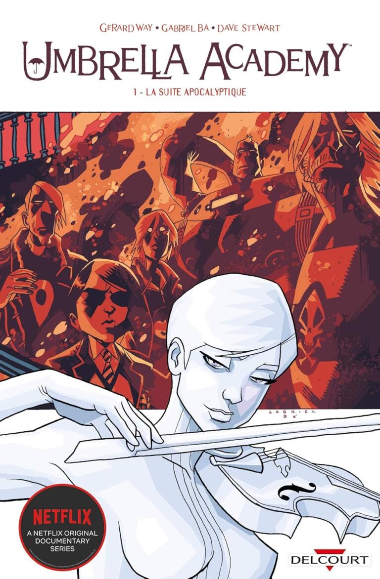 Couverture de The Umbrella Academy tome 1 La Suite apocalyptique par Gerard Way et Gabriel Bá, éditions Delcourt